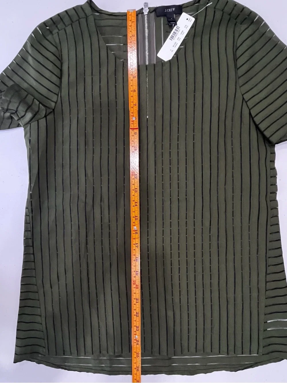 NWT J.Crew Olive Green Sheer Stripe Short Sleeve Top Size 2